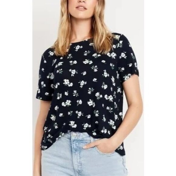 Old Navy Tops - NWOT OLD NAVY Women's Luxe Crew-Neck T-Shirt-Navy Blue Floral-Size XXL